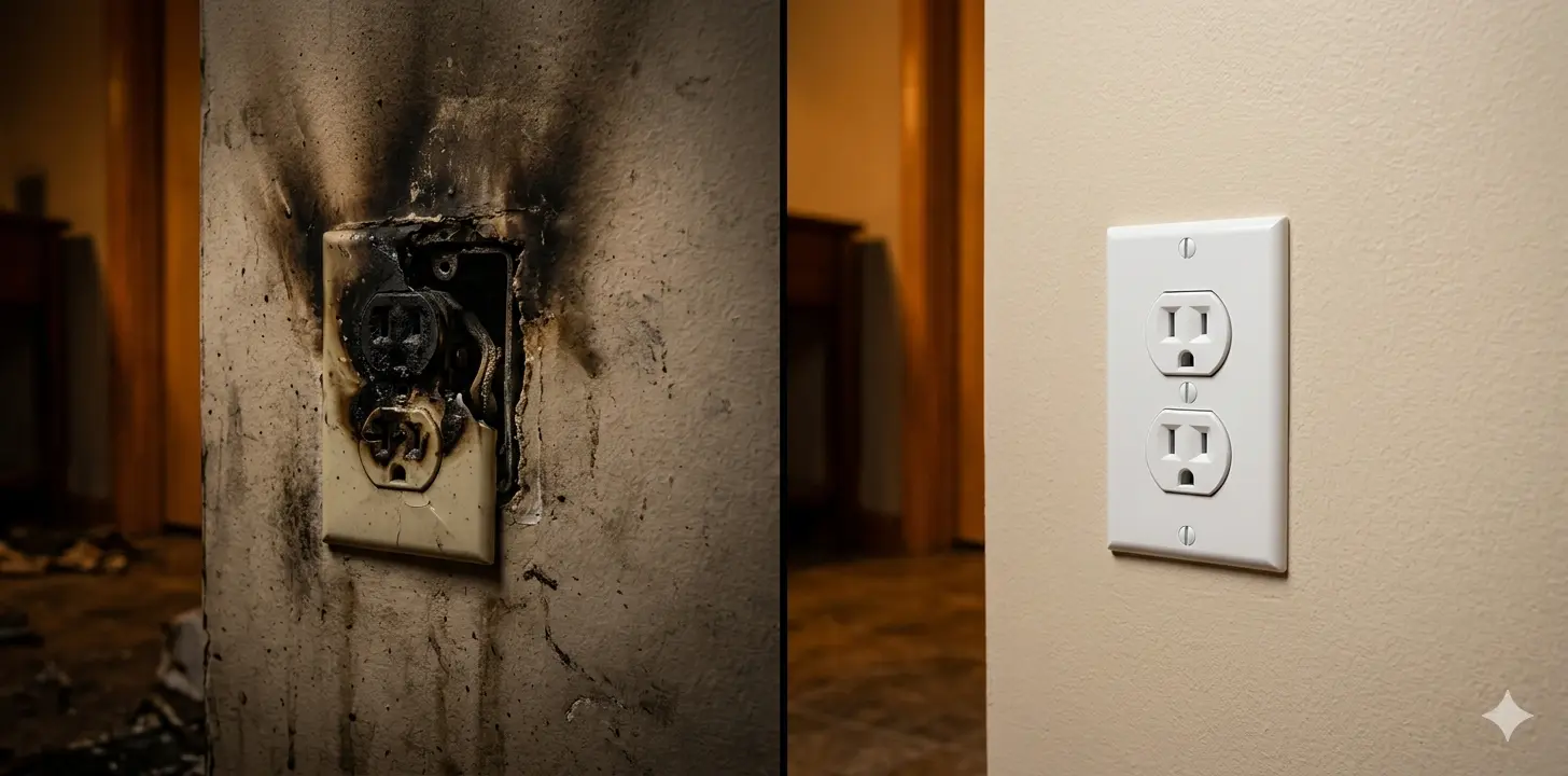 Before and after electrical outlet repair West End Billings MT home